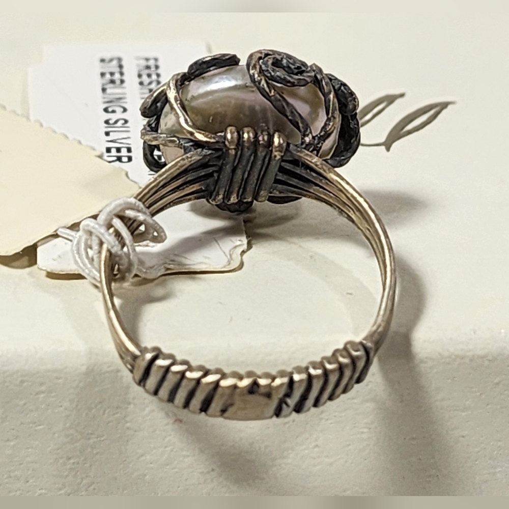 VINTAGE J.Jill STERLING SILVER FRESH WATER PEARL WOMEN'S ROUND RING SIZE 7 NWT - Picture 3 of 11
